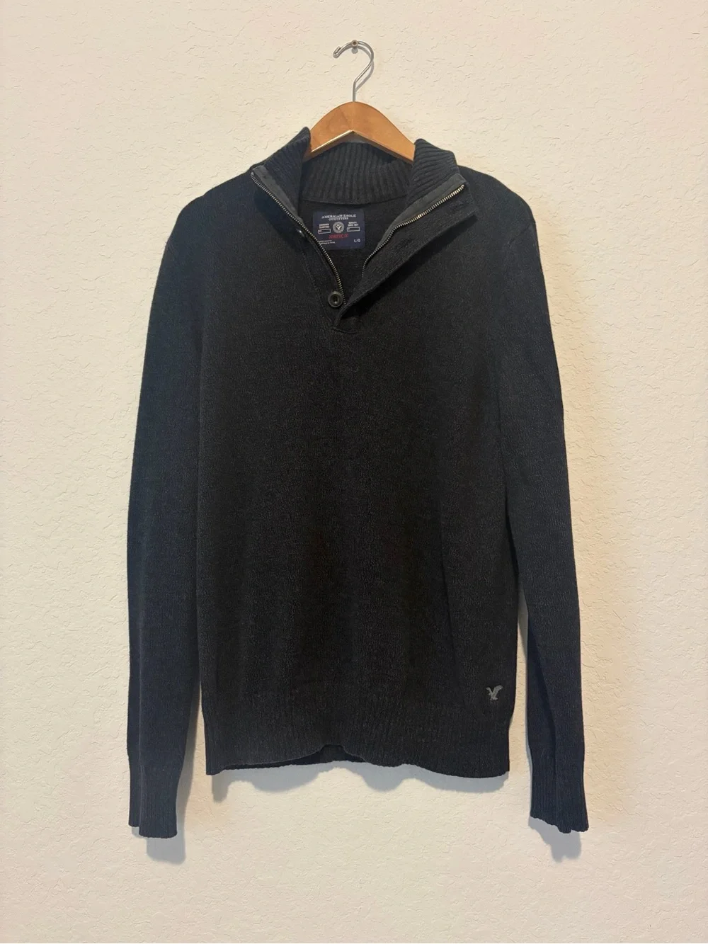 American Eagle Outfitters Black Quarter-Zip Knit Sweater